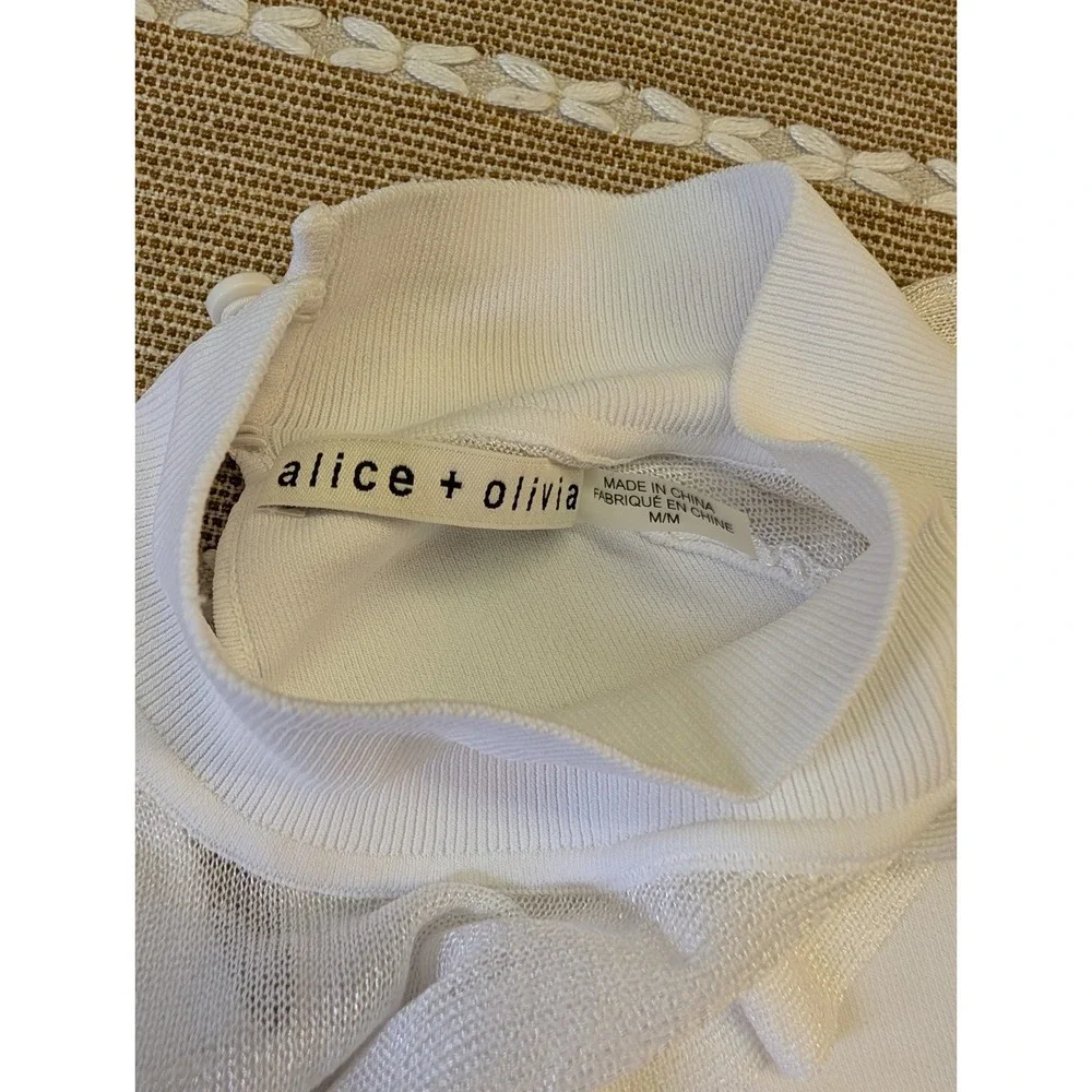 NEW! Alice + Olivia M White Knit 'Chiara' Ruffle Pullover Top Short Sleeve $360